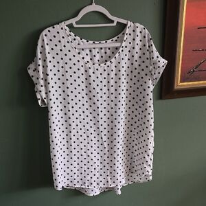 Pleione Black and White Polka Dot Short Sleeve Top